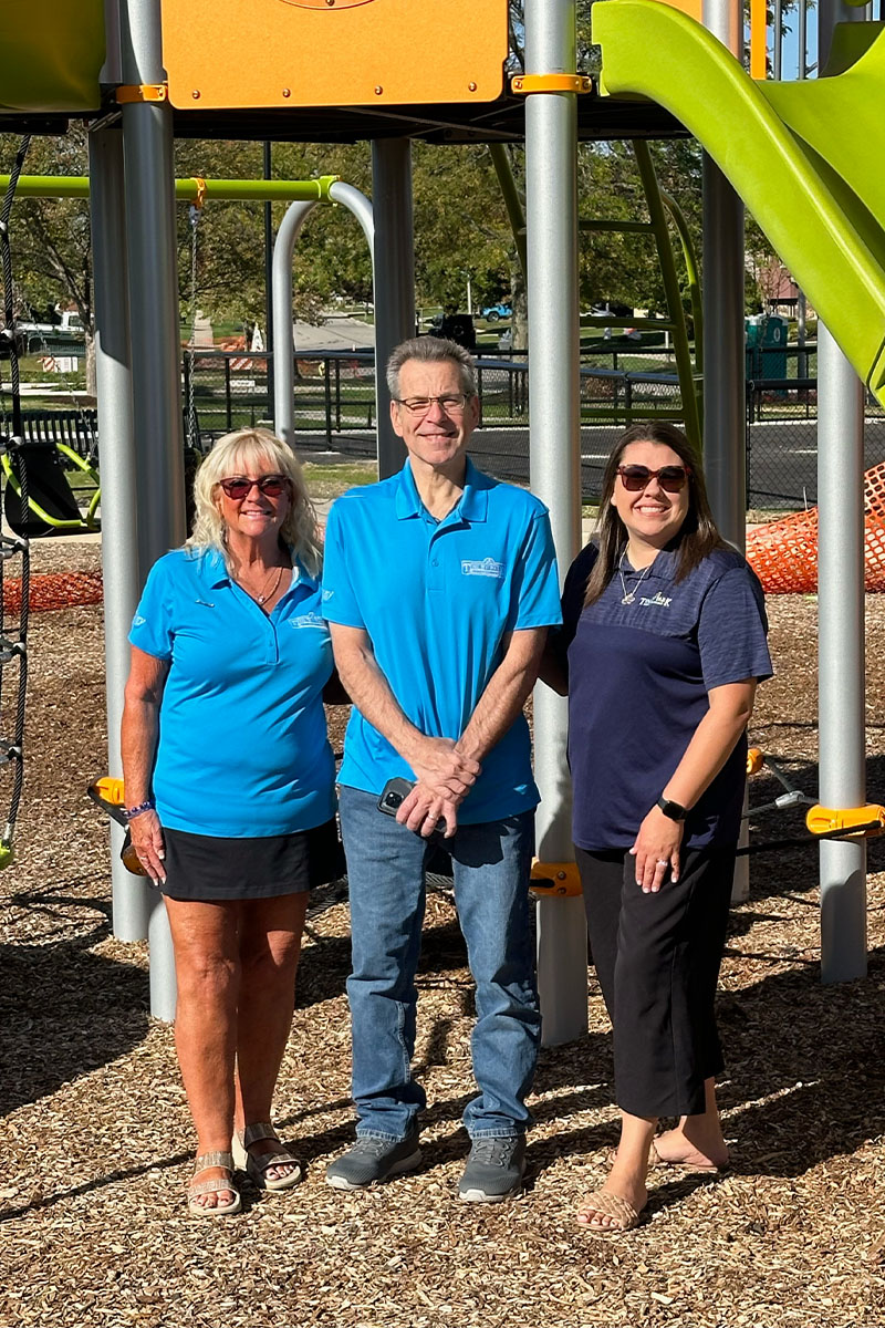 Marie Ryan, Lisa O'Donovan, and Don Cuba photographed near a Tinley Park Park District facility announcing 2025 re-election campaign.